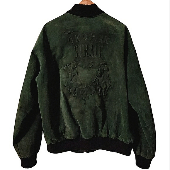 Vintage George Strait 80's Country Suede Leather Letterman Bomber Jacket Unisex - Picture 5 of 16